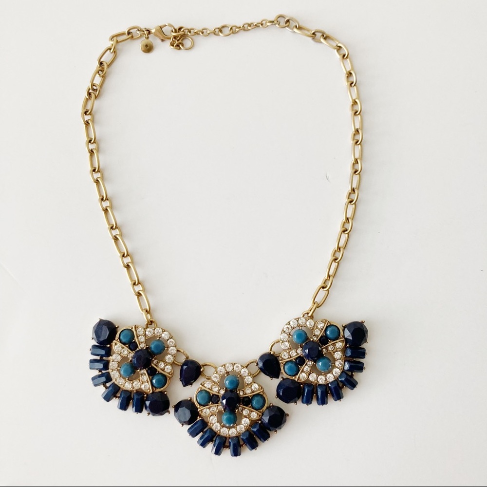 J. Crew Factory Navy Blue Gold Statement Necklace